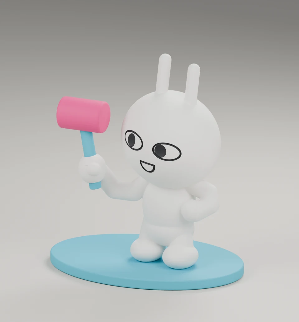 Blender에서 만든 망치 든 순순 3D 모델의 사선 렌더