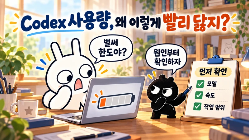 작업실에서 개념적인 사용량 표시를 보고 놀란 순순과 모델·속도·작업 범위부터 확인하자는 흑심.