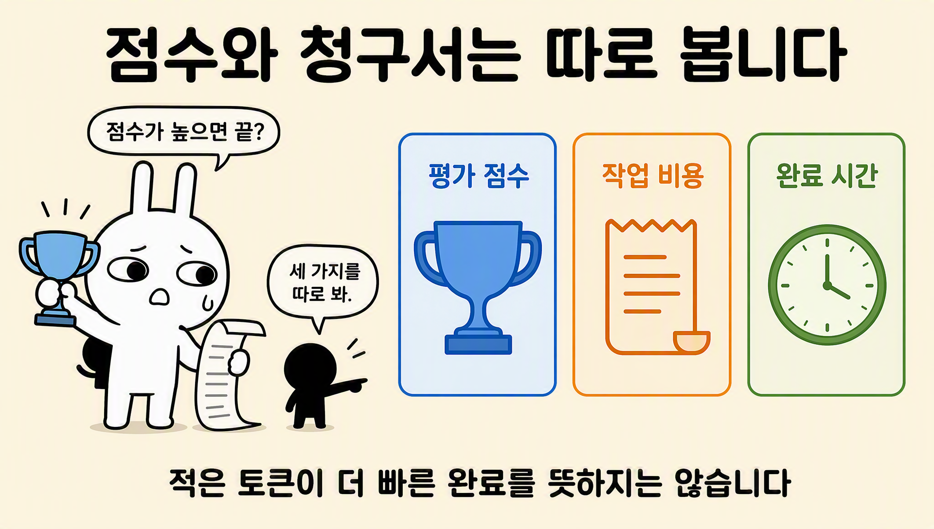 평가 점수와 작업 비용, 완료 시간을 따로 비교하는 순순과 흑심