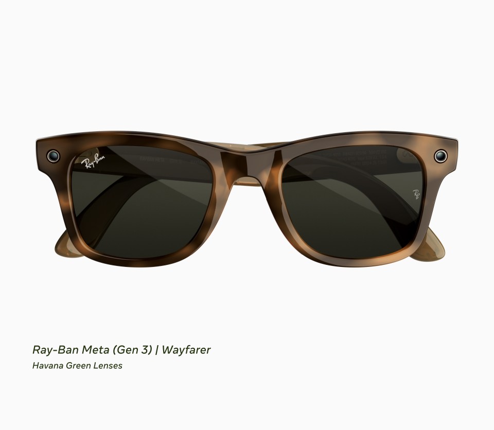 카메라가 있는 Ray-Ban Meta Gen 3 Wayfarer의 공식 제품 사진