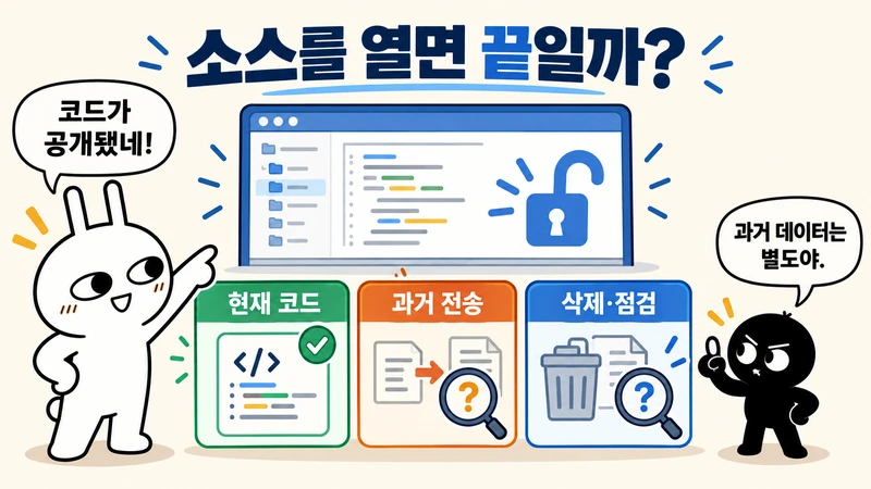 공개된 현재 코드는 확인할 수 있지만 과거 전송과 삭제·점검에는 별도 근거가 필요하다고 설명하는 순순과 흑심